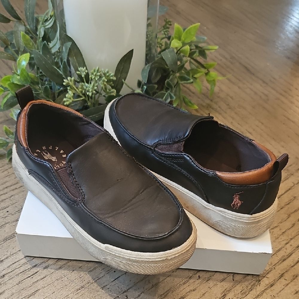 Polo by Ralph Lauren Boys Dark Brown Slip-On Loafers Size 1